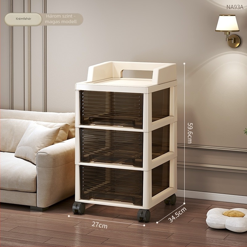 Hat szintes tároló szekrény fiókokkal, mozgatható, padlón álló, műanyag