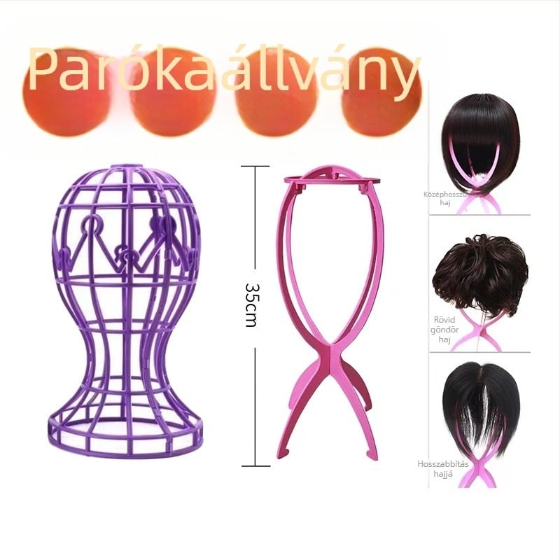 Wig kijelző állvány kettős fejformával és kettős tartókerettel a perukák és sapkák tárolására, felakasztására és szárítására