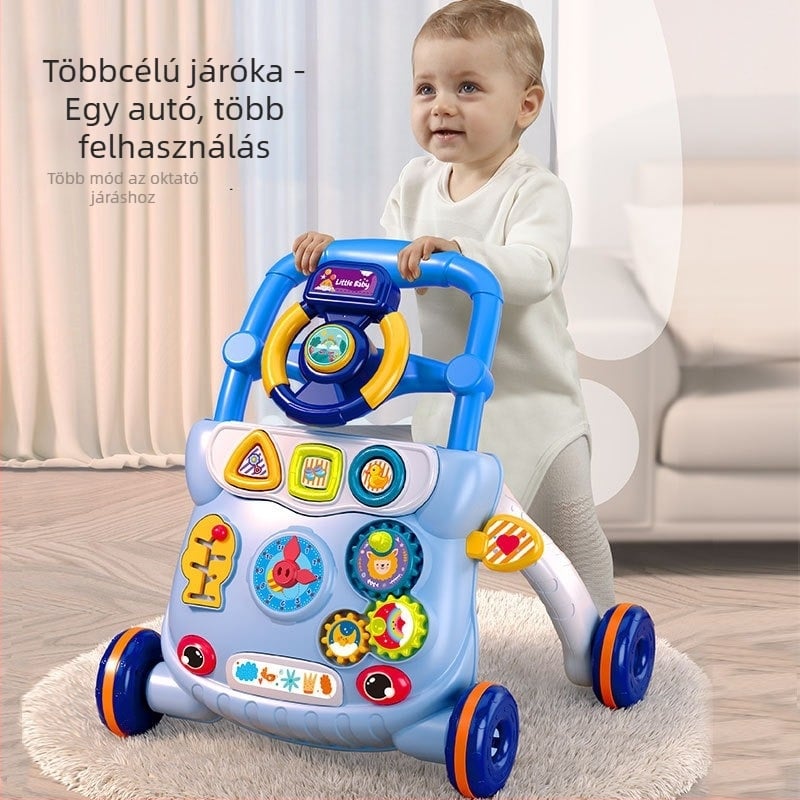 Baba járókeret anti-tip dizájnnal, többfunkciós kézi hajtású járókeret 0–3 éveseknek, műanyag kivitel, zenés játék