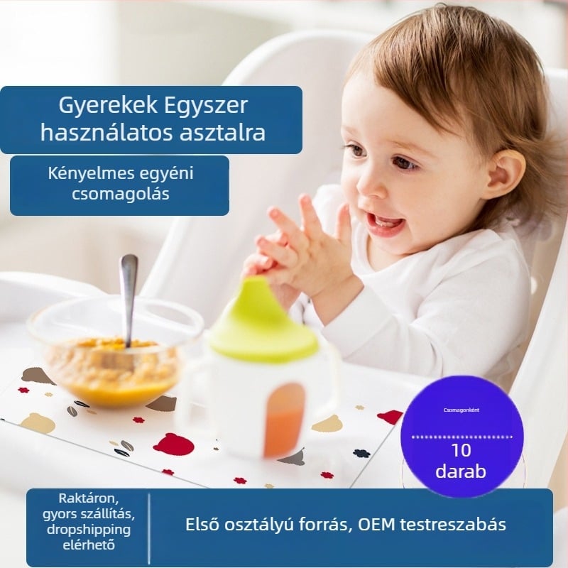 Egyszer használatos papír asztalterítő babáknak és gyerekeknek; olajálló és szennyeződésálló; testreszabható