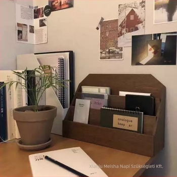 Fából készült asztali tárolódoboz három rekesszel, modern minimalista stílus, modell MS-9235