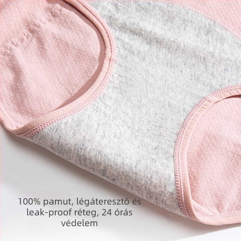 Női menstruációs fehérnemű középmagas derekú, pamut, lélegző, szivárgás elleni védelem, 100% pamut belső rész, négy évszakos viselet