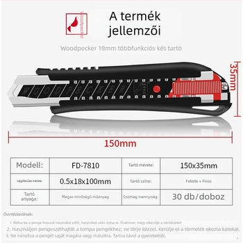 Art Knife FD-09A, 18 mm penge, pengecseréje tolórúddal, kihúzható penge, 1 tárolható penge, Art Knife sorozat
