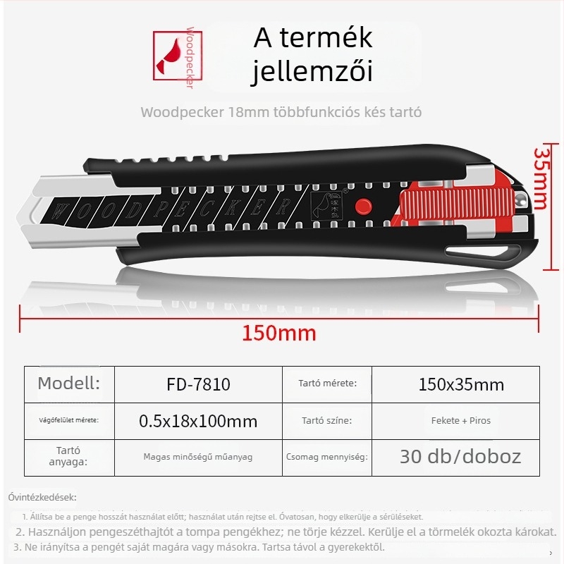 Art Knife FD-09A, 18 mm penge, pengecseréje tolórúddal, kihúzható penge, 1 tárolható penge, Art Knife sorozat