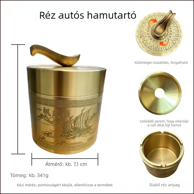 Autó hamutál fedővel, szélvédett, autó alakú, rézből, iroda dekoráció
