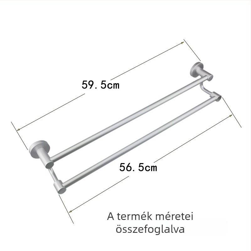 Kettős törölközőtartó alumínium ötvözetből, magas–alacsony elrendezés, 2 réteg, vastagított dizájn, elektrofózisos felület, teherbírás 18 kg