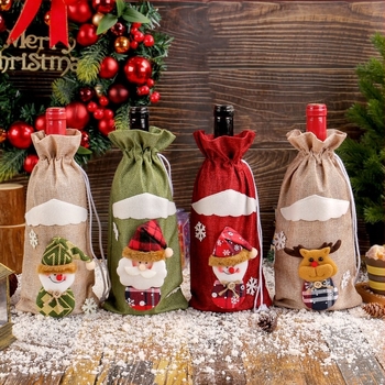 3D Karácsonyi lenvászon öregember figura borosüveg dekoráció asztalra — Jingchen O2-41; Anyag: Szövet; Stílus: Cartoon, Modern Minimalist; Ünnep: Karácsony