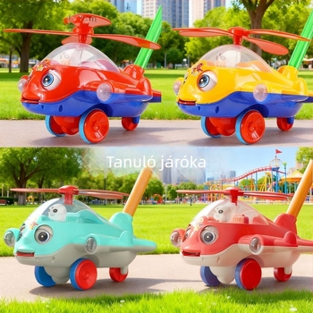 Húzható és tanuló járóka – repülőgép téma, csúszásmentes fogantyú, csengő, műanyag, 0–3 éveseknek, kültéri használatra