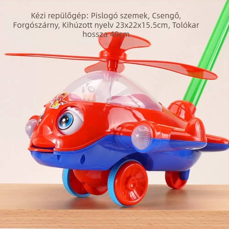 Húzható és tanuló járóka – repülőgép téma, csúszásmentes fogantyú, csengő, műanyag, 0–3 éveseknek, kültéri használatra