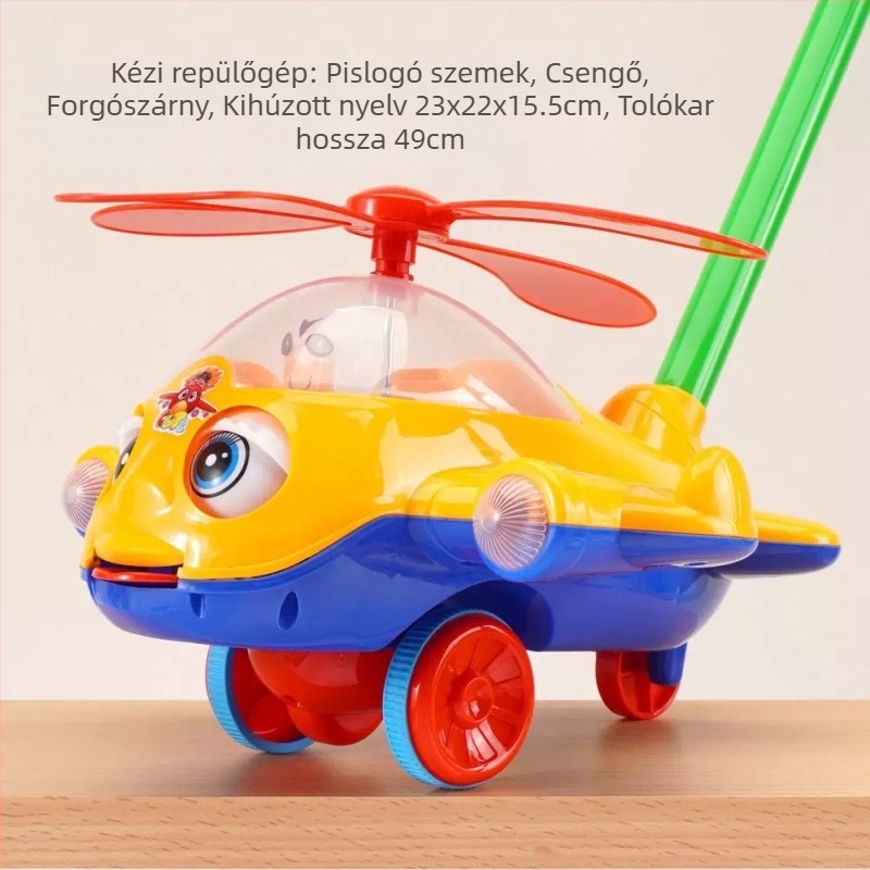 Húzható és tanuló járóka – repülőgép téma, csúszásmentes fogantyú, csengő, műanyag, 0–3 éveseknek, kültéri használatra