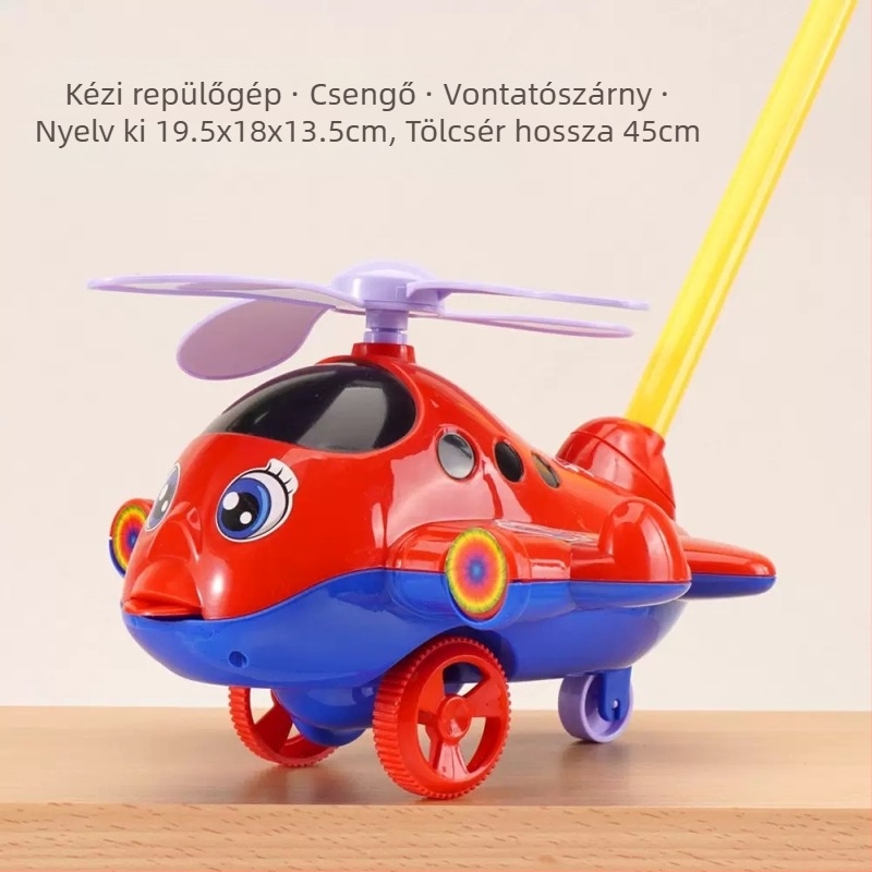 Húzható és tanuló járóka – repülőgép téma, csúszásmentes fogantyú, csengő, műanyag, 0–3 éveseknek, kültéri használatra