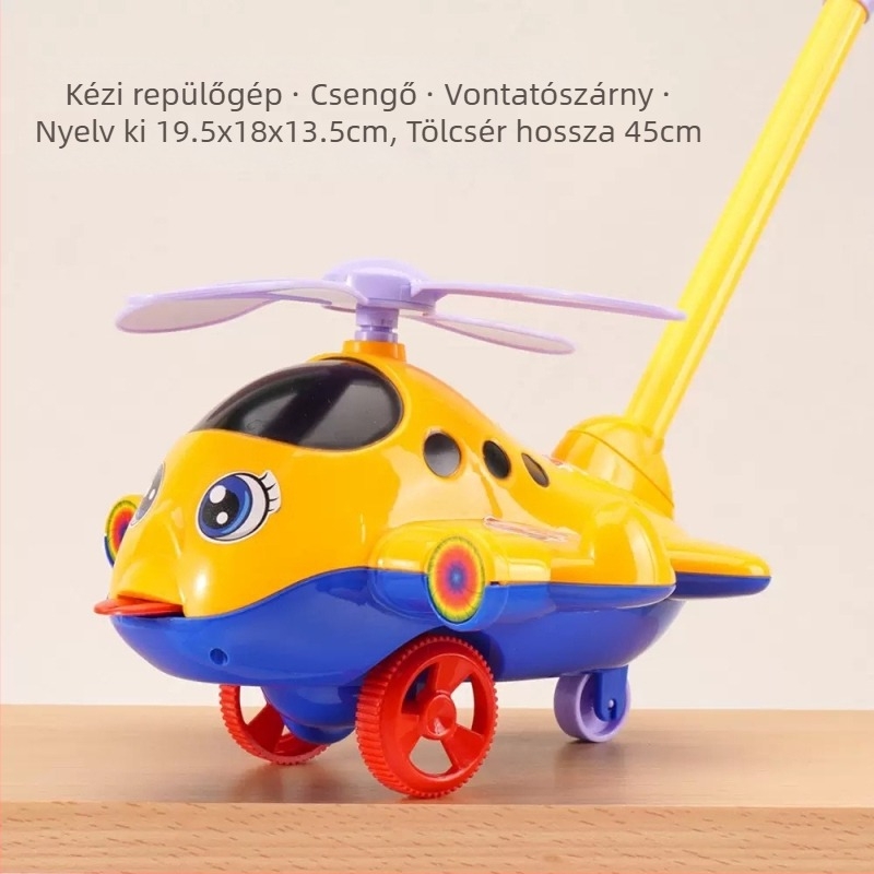 Húzható és tanuló járóka – repülőgép téma, csúszásmentes fogantyú, csengő, műanyag, 0–3 éveseknek, kültéri használatra