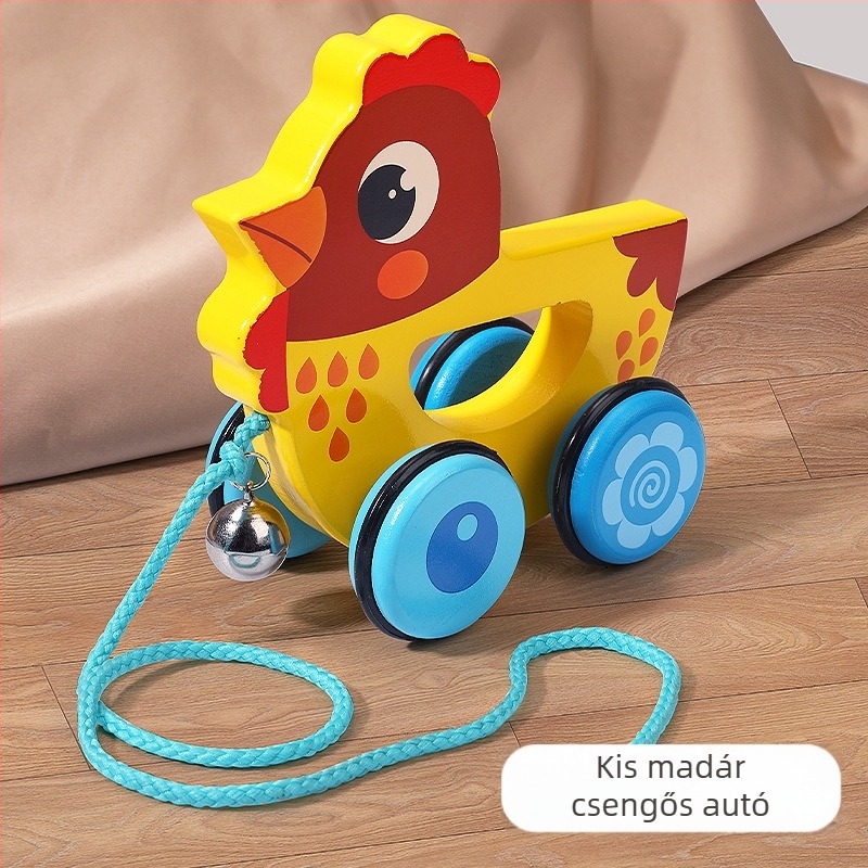 Fából készült húzható járóka gyerekeknek, karikatúra állat dizájnnal, 4–6 éveseknek; anyag: fa; márka: Big hand in small hand; fejleszti a kéz-szem koordinációt