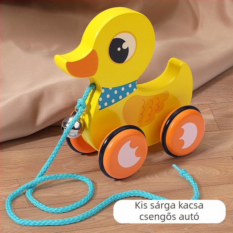 Fából készült húzható járóka gyerekeknek, karikatúra állat dizájnnal, 4–6 éveseknek; anyag: fa; márka: Big hand in small hand; fejleszti a kéz-szem koordinációt