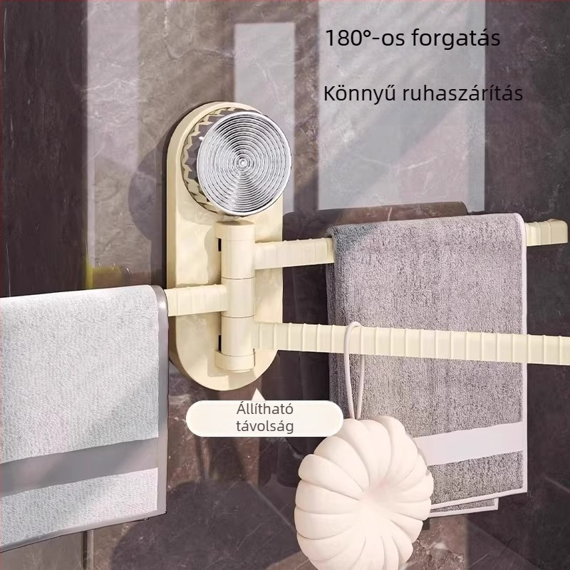 Műanyag forgó törölközőtartó, szívókorongos, falra szerelhető, lyukasztás nélküli