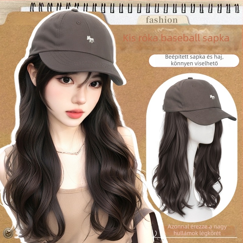 Női sapkás paróka — integrált sapkával, hosszú egyenes haj, egyenes frufru, hőálló szintetikus rost, nem festhető