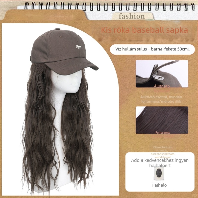 Női sapkás paróka — integrált sapkával, hosszú egyenes haj, egyenes frufru, hőálló szintetikus rost, nem festhető