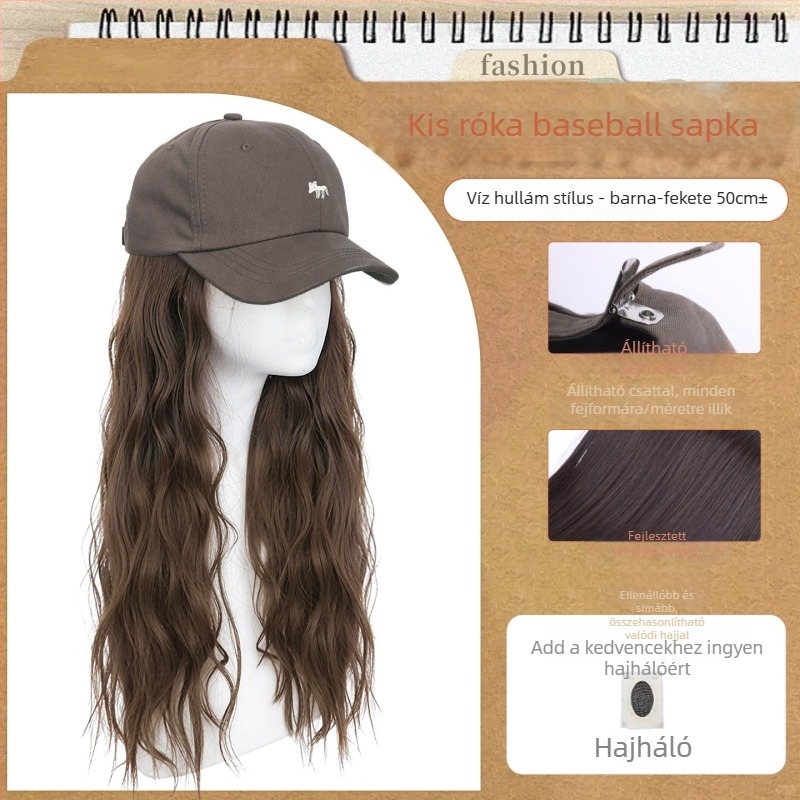 Női sapkás paróka — integrált sapkával, hosszú egyenes haj, egyenes frufru, hőálló szintetikus rost, nem festhető