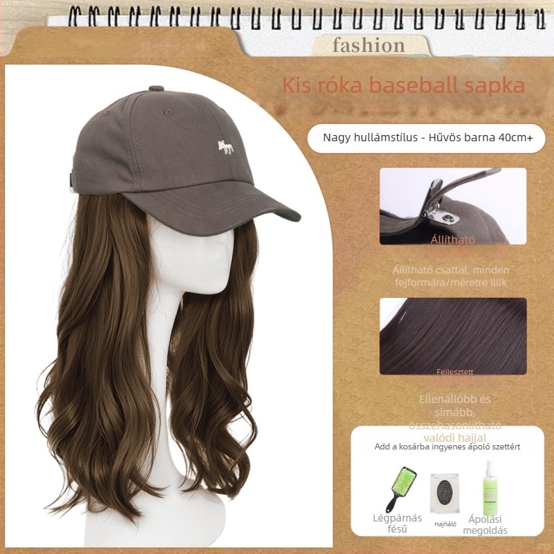 Női sapkás paróka — integrált sapkával, hosszú egyenes haj, egyenes frufru, hőálló szintetikus rost, nem festhető