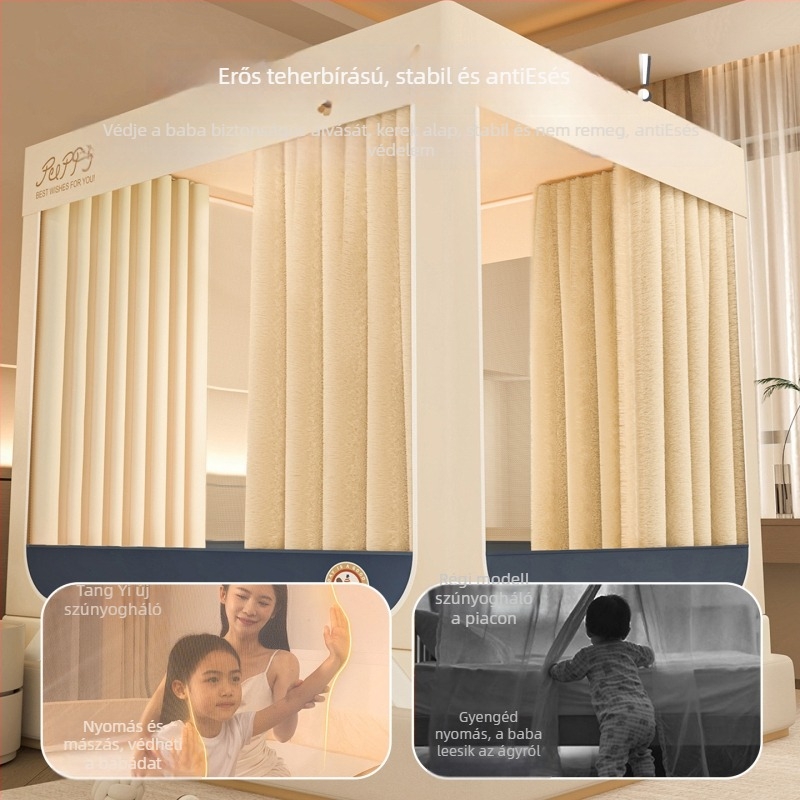 Három ajtós ágytakaró szúnyogháló, cipzáras négyzetes háló, poliészter anyag, festett szénacél váz