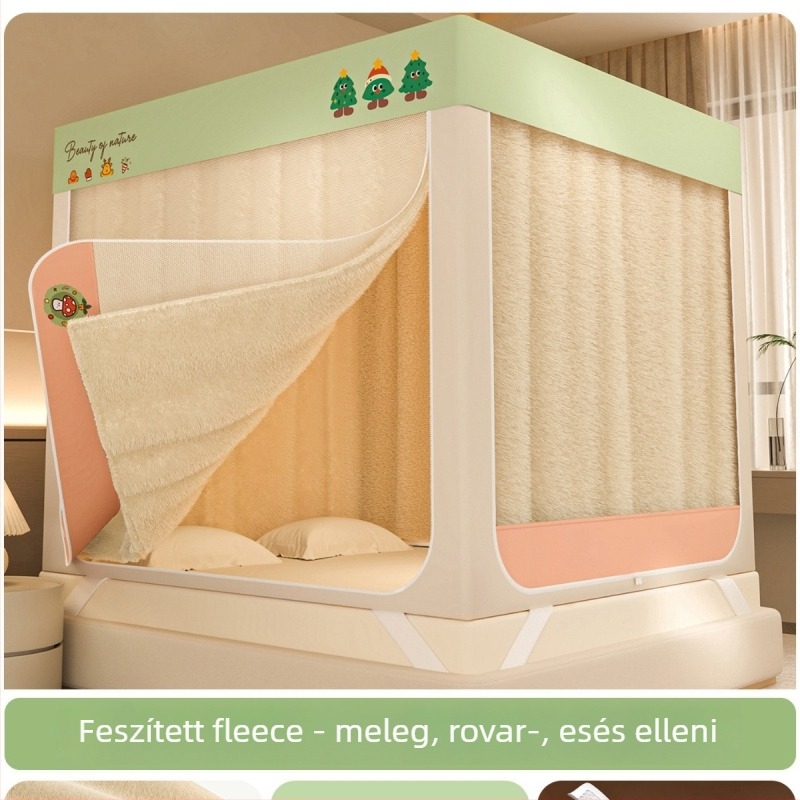 Három ajtós ágytakaró szúnyogháló, cipzáras négyzetes háló, poliészter anyag, festett szénacél váz