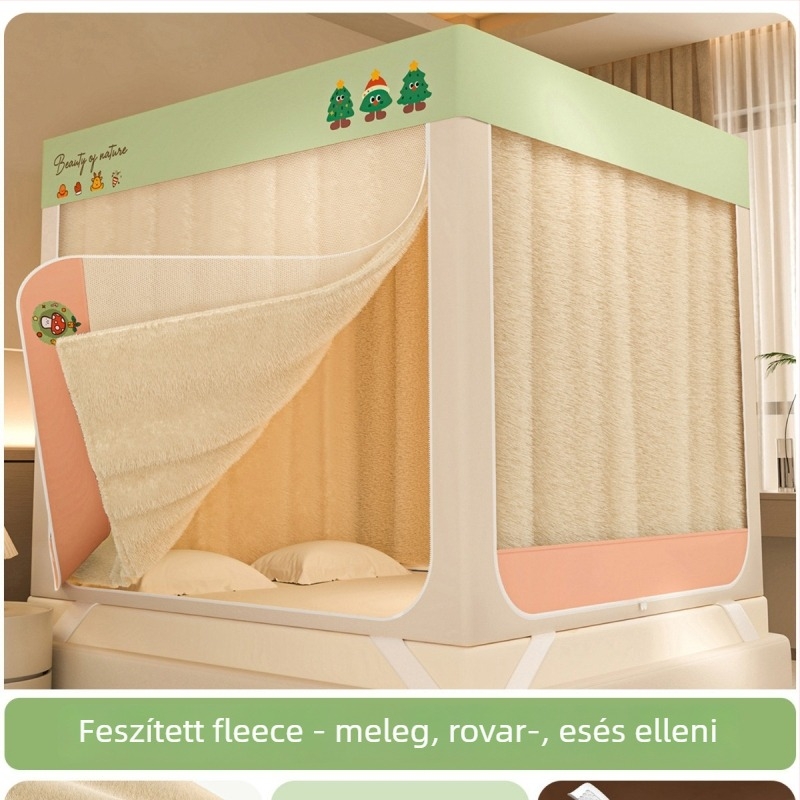 Három ajtós ágytakaró szúnyogháló, cipzáras négyzetes háló, poliészter anyag, festett szénacél váz