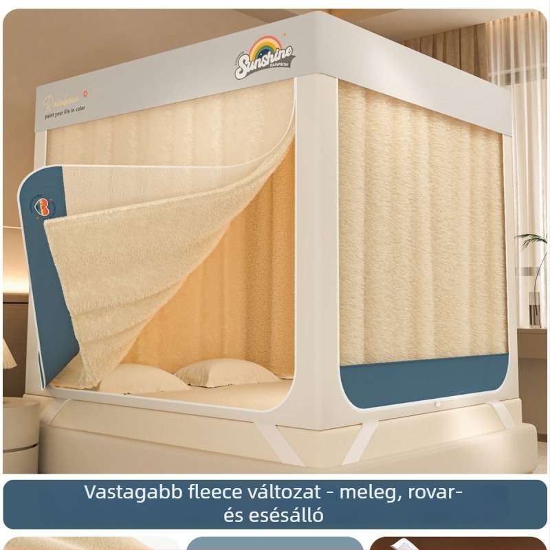 Három ajtós ágytakaró szúnyogháló, cipzáras négyzetes háló, poliészter anyag, festett szénacél váz