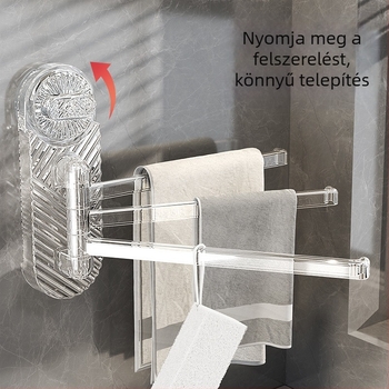 Plasztikból készült forgó szívófejes falra szerelhető törölközőtartó, többoszlopos kialakítással