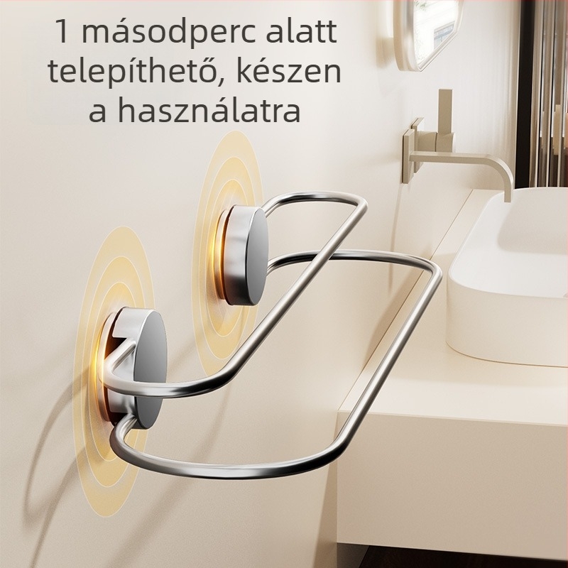 Rozsdamentes acél szívófejes törölközőtartó, dupla rúddal a fürdőszobába – fúrás nélküli szerelés