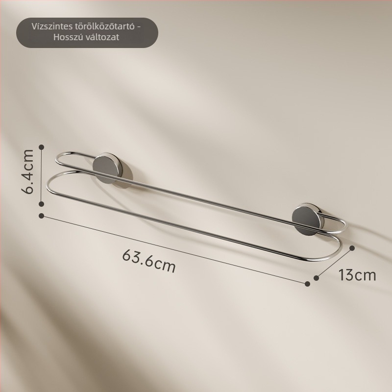 Rozsdamentes acél szívófejes törölközőtartó, dupla rúddal a fürdőszobába – fúrás nélküli szerelés