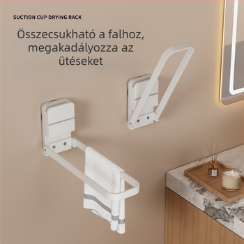 Összecsukható törölközőtartó szívócsészékkel, falra szerelhető, vasból