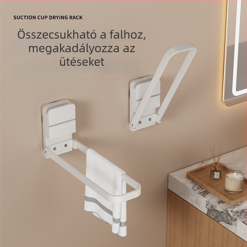 Összecsukható törölközőtartó szívócsészékkel, falra szerelhető, vasból