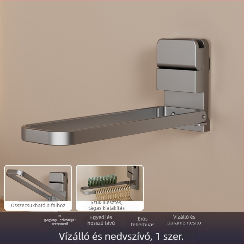 Összecsukható törölközőtartó szívócsészékkel, falra szerelhető, vasból