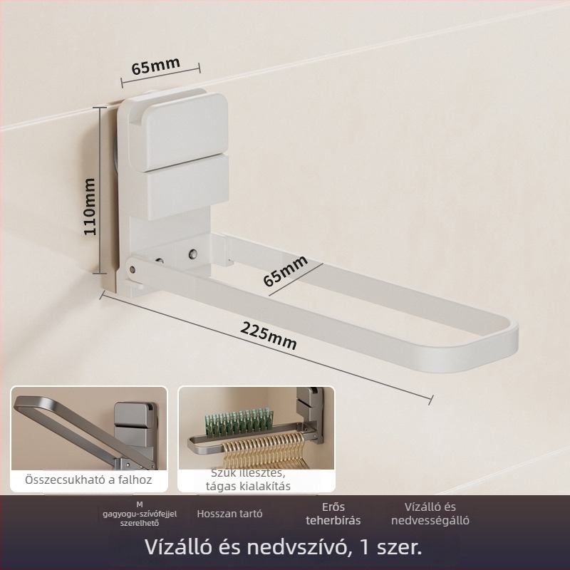 Összecsukható törölközőtartó szívócsészékkel, falra szerelhető, vasból