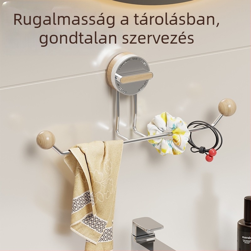 Vákuumos törölközőtartó fúrás nélkül, rozsdamentes acél, fa textúra, fürdőszoba és konyha – Shell Stone