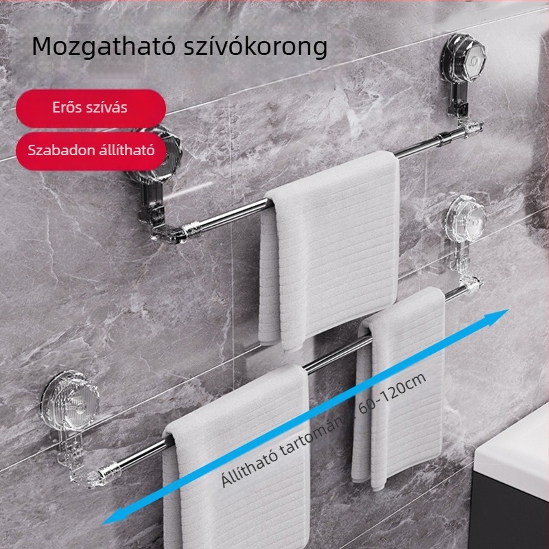 Rozsdamentes acél szívócső törölközőtartó a fürdőszobába, fúrás nélkül, hosszabbítható