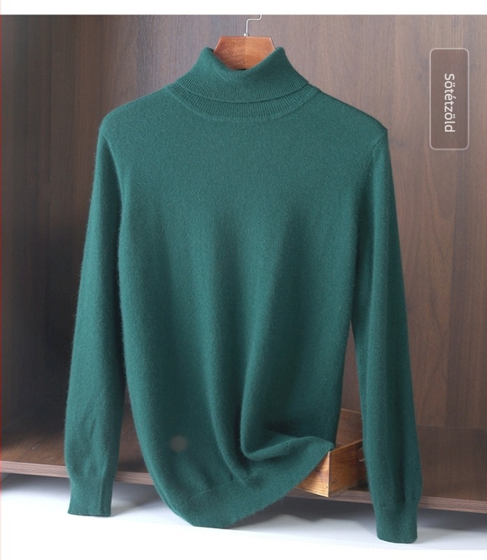 Férfiaknak szóló laza szabású garbónyakú pulóver, koreai stílus, 100% akril, gépi mosás