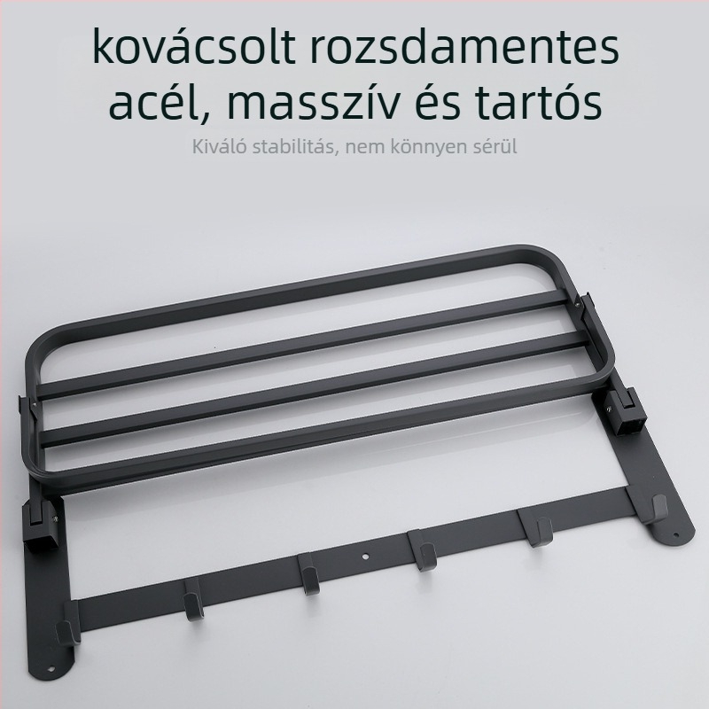 Rozsdamentes acél falra szerelhető törölközőtartó, egyemeletes, tárolásra, teherbírás 20 kg