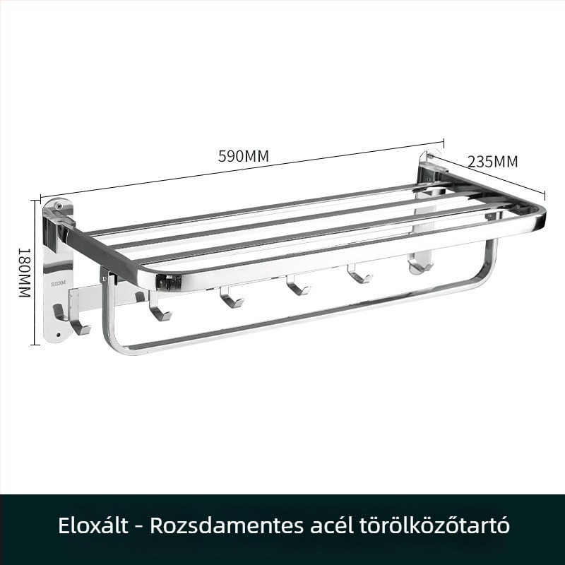 Rozsdamentes acél falra szerelhető törölközőtartó, egyemeletes, tárolásra, teherbírás 20 kg