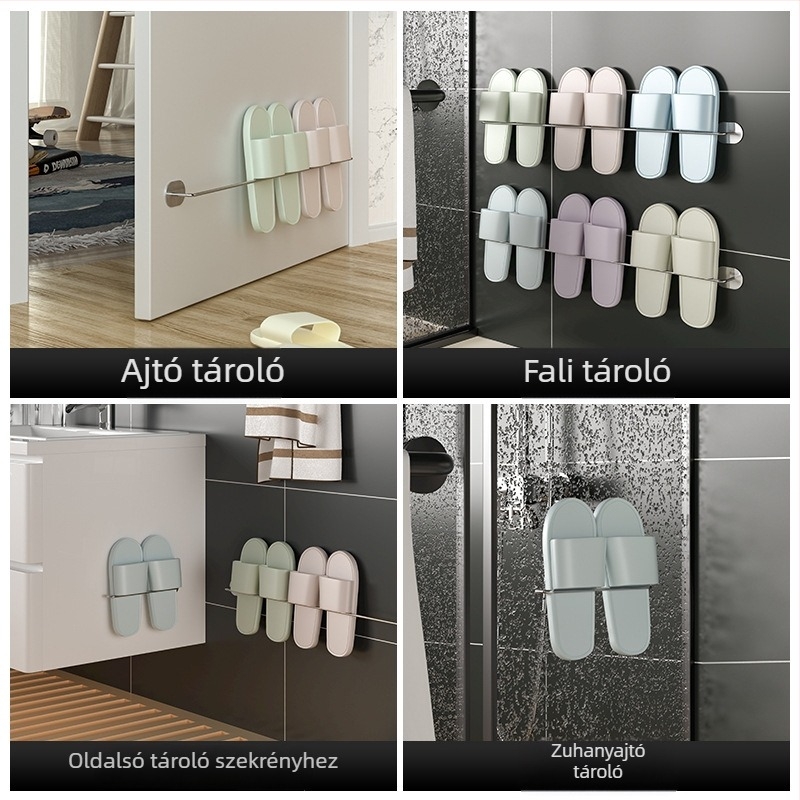 Guangkai Rozsdamentes acél falra szerelhető papucs-tartó — fürdőszoba szervező, fúrás nélküli telepítés