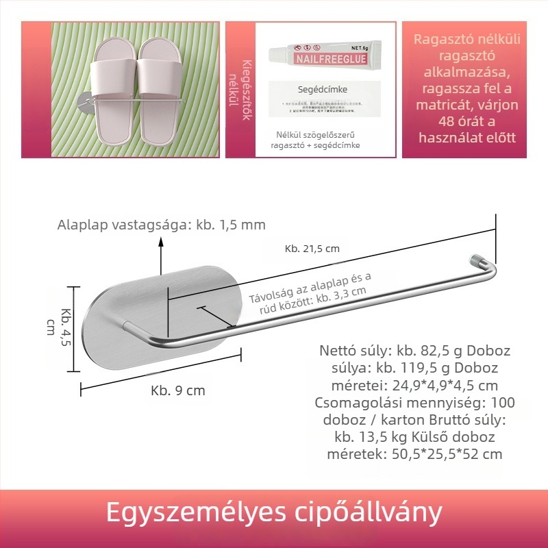 Guangkai Rozsdamentes acél falra szerelhető papucs-tartó — fürdőszoba szervező, fúrás nélküli telepítés