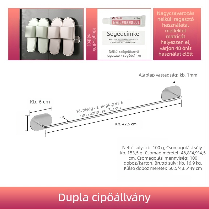 Guangkai Rozsdamentes acél falra szerelhető papucs-tartó — fürdőszoba szervező, fúrás nélküli telepítés