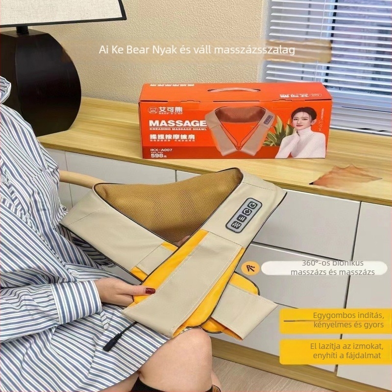 Aike Bear U-alakú nyak- és vállmasszírozó, 2 masszázsheggel, 3. fokozat, vezetékes kezelőpanel, AC tápegység, vibráció