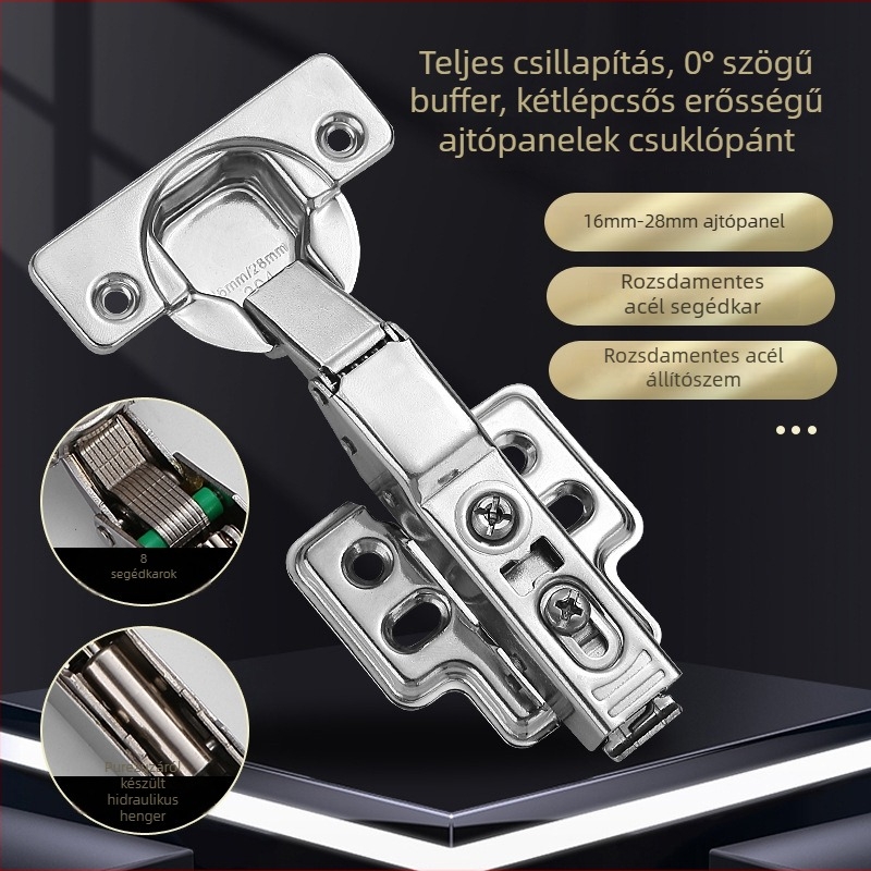 Vastaglemezű pánt szekrény- és gardrób ajtókhoz, 304 rozsdamentes acélból, csillapítóval és hidraulikus rugóval (Modell HB-thick plate hinge; Anyag: 304 rozsdamentes acél; Felület: csiszolt; Márka: TIANJULE)