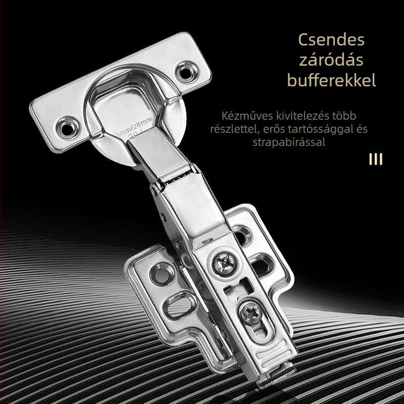 Vastaglemezű pánt szekrény- és gardrób ajtókhoz, 304 rozsdamentes acélból, csillapítóval és hidraulikus rugóval (Modell HB-thick plate hinge; Anyag: 304 rozsdamentes acél; Felület: csiszolt; Márka: TIANJULE)