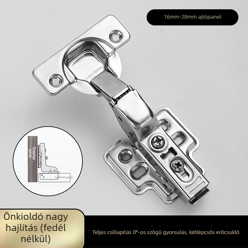 Vastaglemezű pánt szekrény- és gardrób ajtókhoz, 304 rozsdamentes acélból, csillapítóval és hidraulikus rugóval (Modell HB-thick plate hinge; Anyag: 304 rozsdamentes acél; Felület: csiszolt; Márka: TIANJULE)