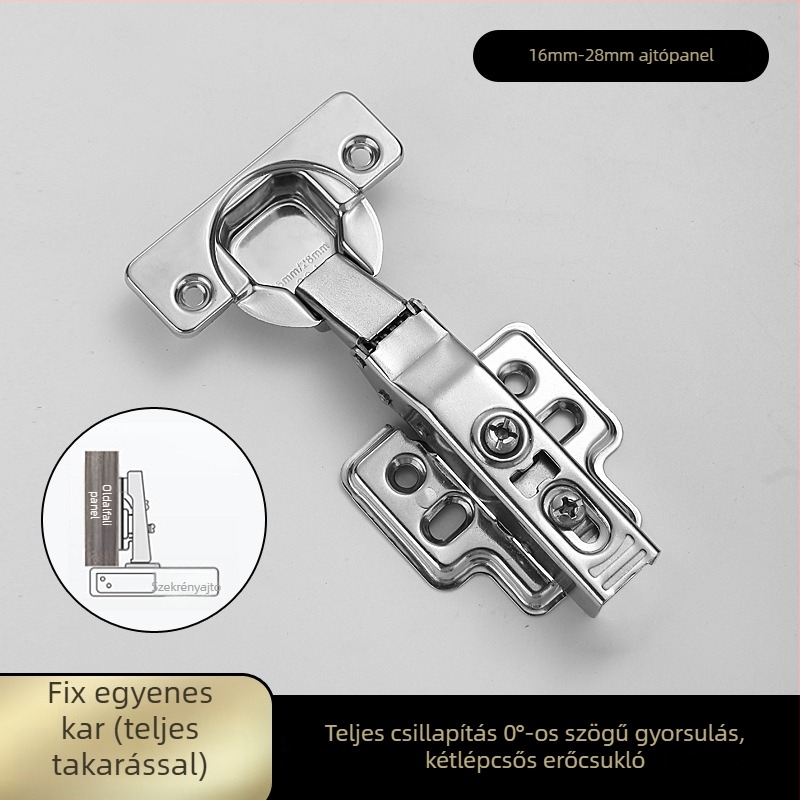 Vastaglemezű pánt szekrény- és gardrób ajtókhoz, 304 rozsdamentes acélból, csillapítóval és hidraulikus rugóval (Modell HB-thick plate hinge; Anyag: 304 rozsdamentes acél; Felület: csiszolt; Márka: TIANJULE)