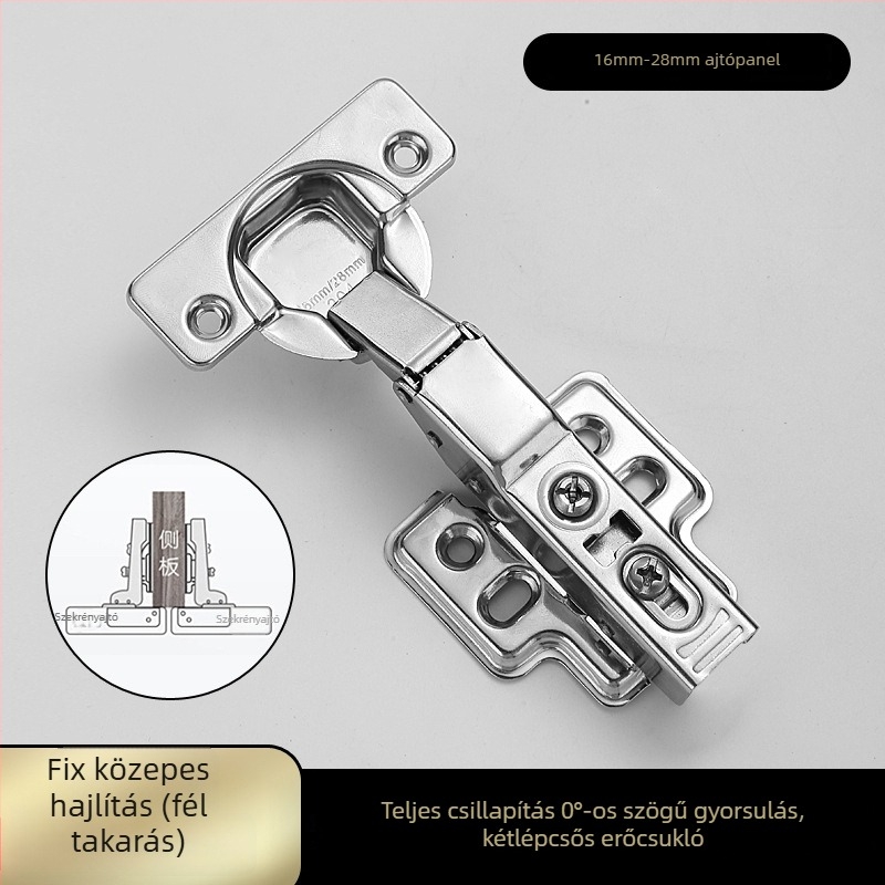 Vastaglemezű pánt szekrény- és gardrób ajtókhoz, 304 rozsdamentes acélból, csillapítóval és hidraulikus rugóval (Modell HB-thick plate hinge; Anyag: 304 rozsdamentes acél; Felület: csiszolt; Márka: TIANJULE)