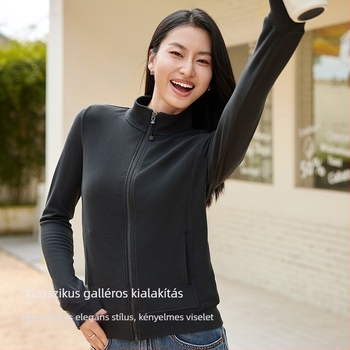 Regenerált cellulóz rostból készült velúr pulóver, Slim Fit, álló gallér és cipzár, hosszú ujjú, japán-koreai casual stílus