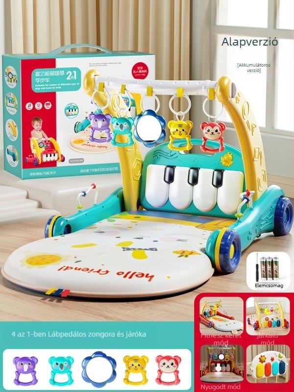 Baba pedálos zongorás sétáló játék – kétfunkciós zenés fejlesztő játék 0–3 éveseknek, műanyagból